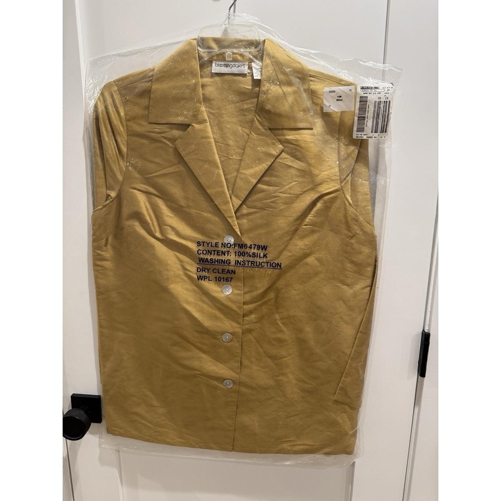 Bloomingdale's Silk Duponi 3 Piece Women's Suit Jacket Pants & Shell Gold Sz 14W